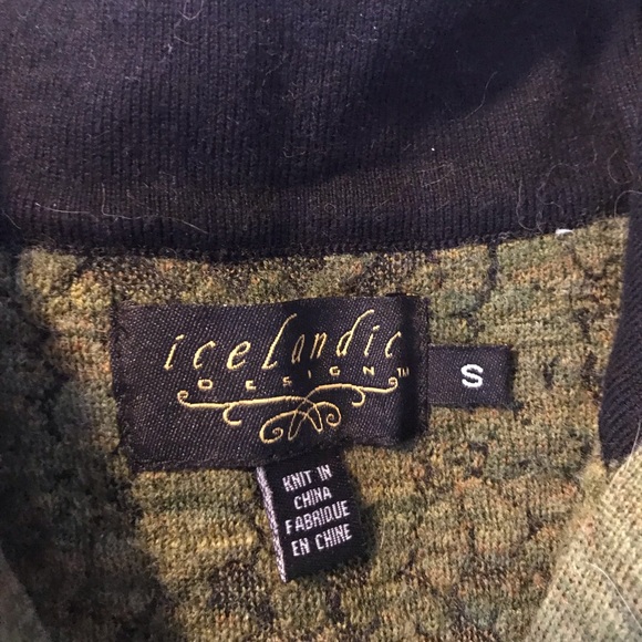 Icelandic Design zip-front cardigan sweater sz S olive green & black - Picture 7 of 7